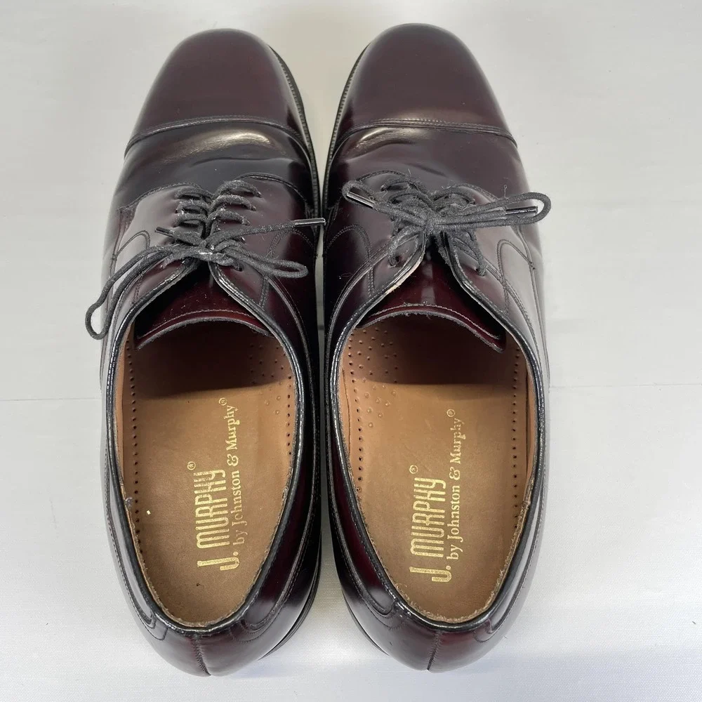Johnston & Murphy Dress Shoes Mens Size 10 M Burgundy Leather Cap Toe Derby